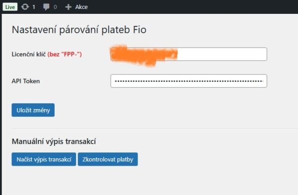 Fio API párování plateb WooCommerce